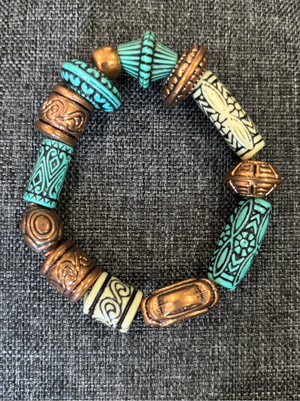 Turquoise & Copper Beaded Stretch Bracelet